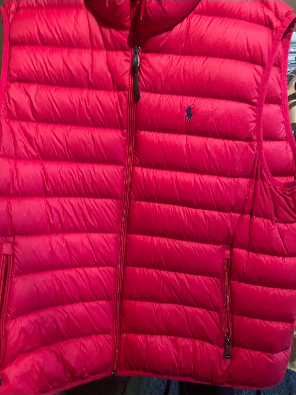 Ralph Lauren Quilted Puffer Vest in Bright Red with Navy Logo